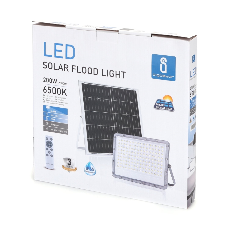 Aigostar - LED Pritemdomas saulės prožektorius LED/200W/3,2V IP65 20000 mAh + nuotolinio valdymo pultas
