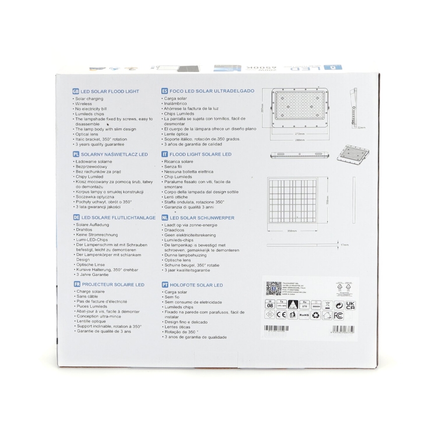 Aigostar - LED Pritemdomas saulės prožektorius LED/200W/3,2V IP65 20000 mAh + nuotolinio valdymo pultas