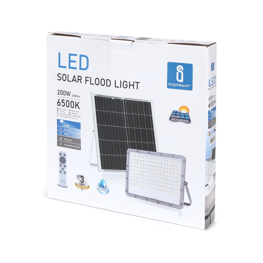 Aigostar - LED Pritemdomas saulės prožektorius LED/200W/3,4V IP65 + nuotolinio valdymo pultas