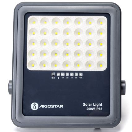 Aigostar - LED Pritemdomas saulės prožektorius LED/200W/3,4V IP65 + nuotolinio valdymo pultas
