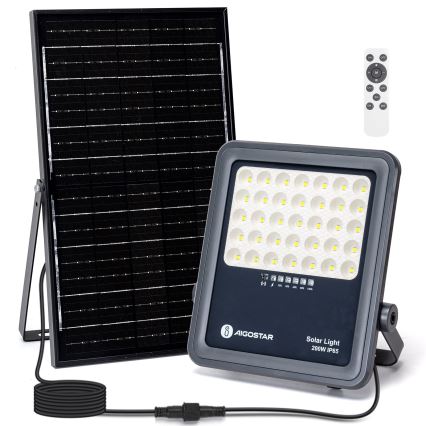 Aigostar - LED Pritemdomas saulės prožektorius LED/200W/3,4V IP65 + nuotolinio valdymo pultas