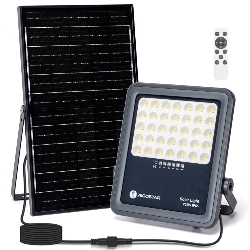Aigostar - LED Pritemdomas saulės prožektorius LED/200W/3,4V IP65 + nuotolinio valdymo pultas