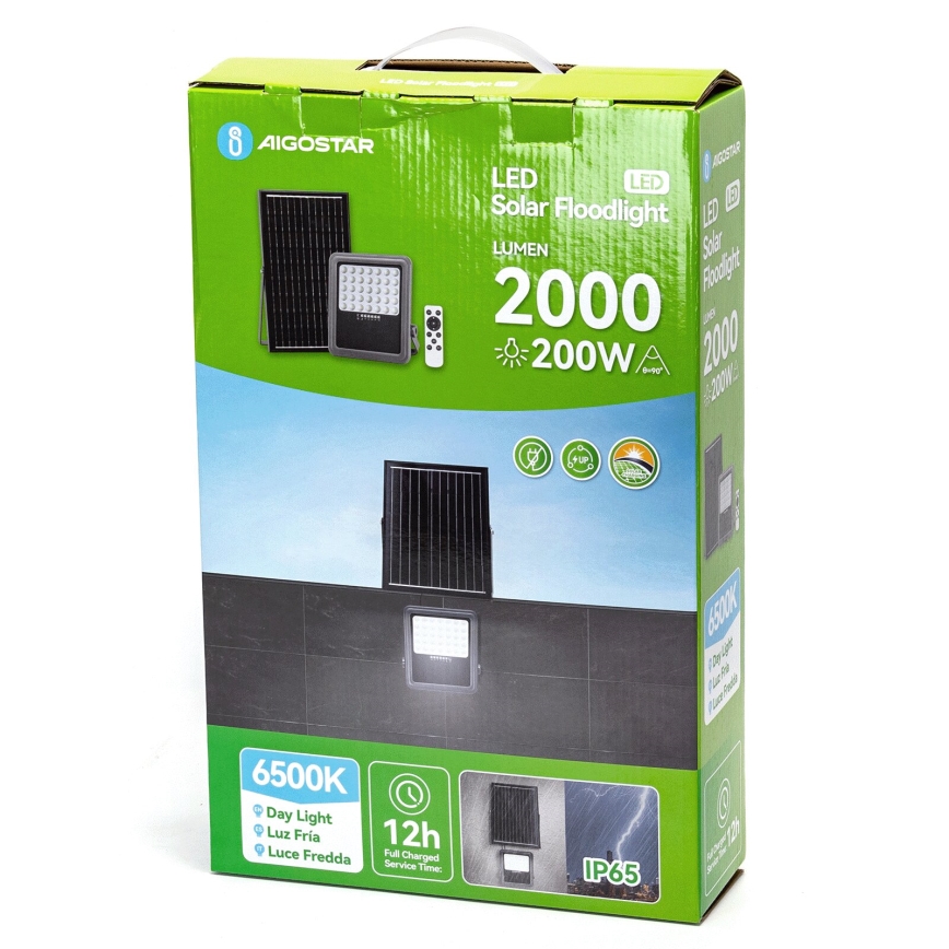 Aigostar - LED Pritemdomas saulės prožektorius LED/200W/3,4V IP65 + nuotolinio valdymo pultas