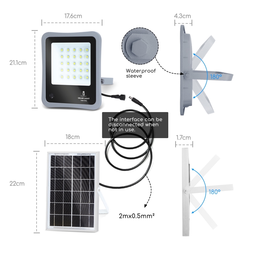 Aigostar - LED Pritemdomas saulės prožektorius LED/30W/3,2V 20000 mAh IP67 + VP