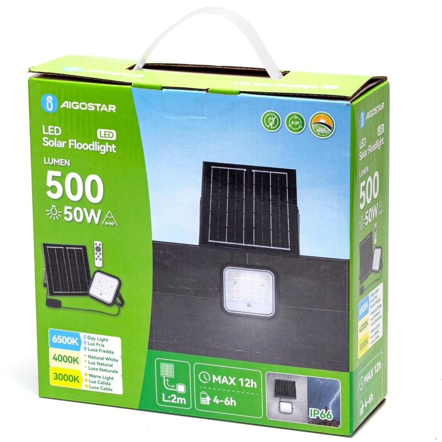 Aigostar - LED Pritemdomas saulės prožektorius LED/50W/3,4V IP66 + nuotolinio valdymo pultas