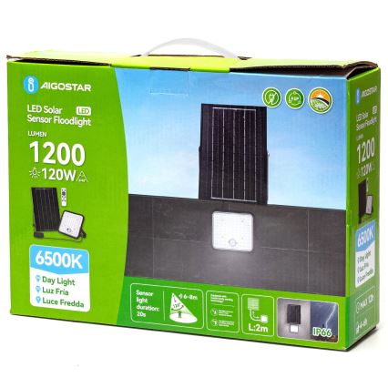Aigostar - LED dimeriuojamas saulės prožektorius su jutikliu LED/120W/3,4V 6500K IP66 8000 mAh + nuotolinis valdymas