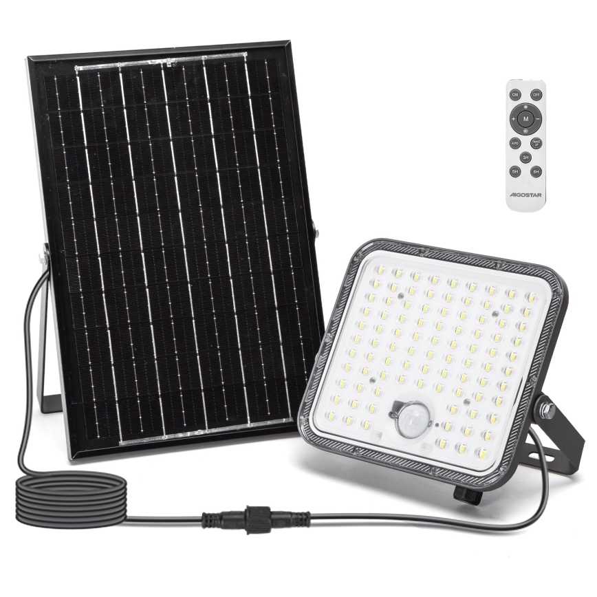 Aigostar - LED Pritemdomas saulės prožektorius su jutikliu LED/120W/3,4V IP66 + nuotolinio valdymo pultas