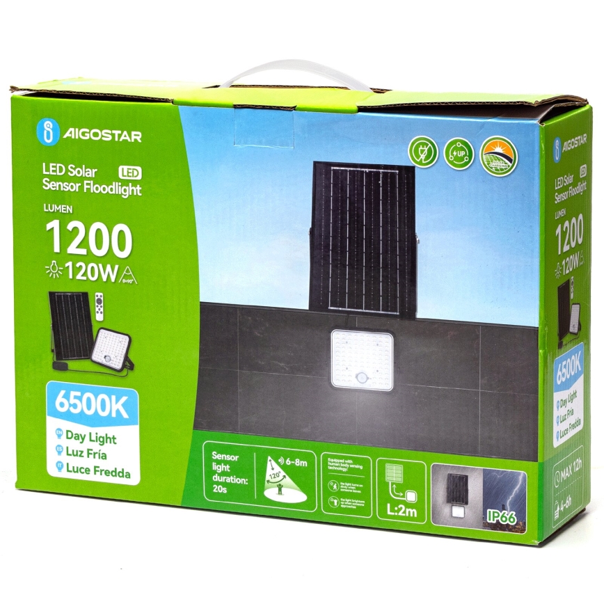 Aigostar - LED Pritemdomas saulės prožektorius su jutikliu LED/120W/3,4V IP66 + nuotolinio valdymo pultas
