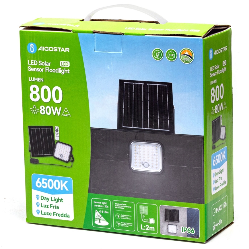Aigostar - LED Pritemdomas saulės prožektorius su jutikliu LED/80W/3,4V IP66 + nuotolinio valdymo pultas