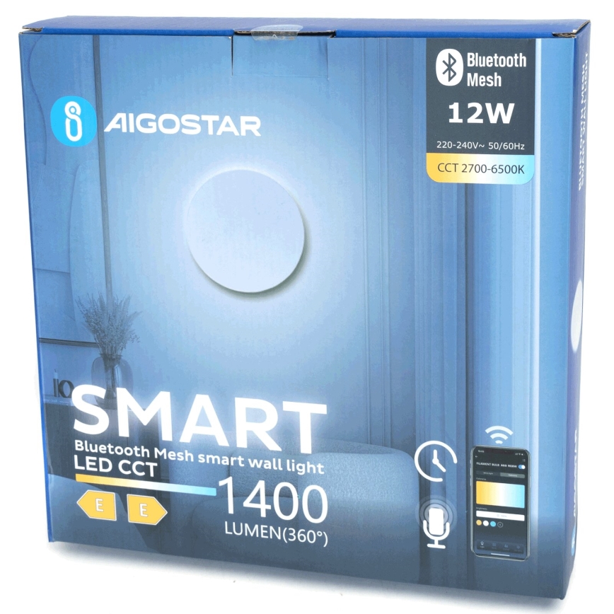 Aigostar - LED pritemdomas sieninis šviestuvas MESH Išmanus LED/12W/230V 2700-6500K balta