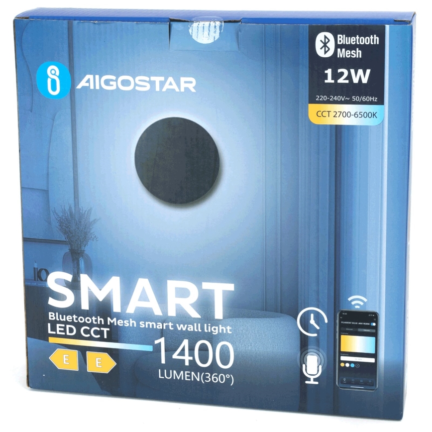 Aigostar - LED pritemdomas sieninis šviestuvas MESH Išmanus LED/12W/230V 2700-6500K juoda