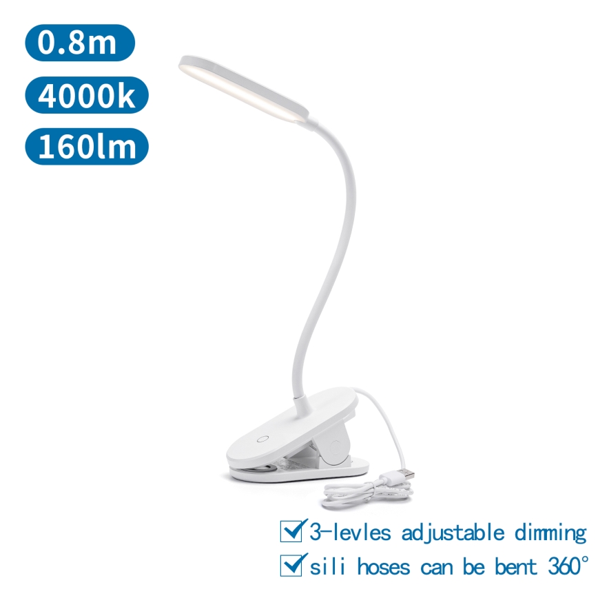 Aigostar - LED pritemdomas stalinis šviestuvas su segtuku LED/2,5W/5V balta