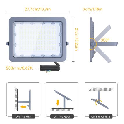 Aigostar - LED prožektorius LED/100W/230V pilka 4000K IP65