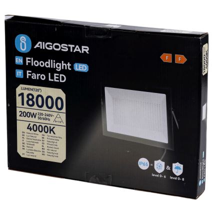 Aigostar - LED prožektorius LED/200W/230V 4000K IP65 juodas