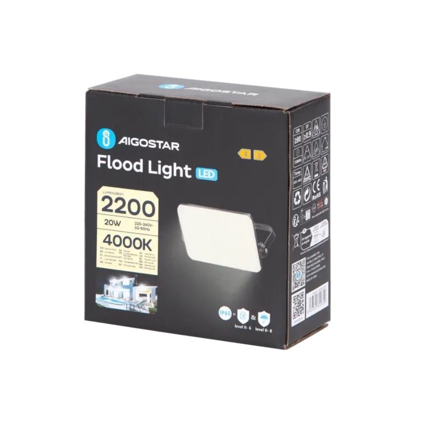Aigostar - LED prožektorius LED/20W/230V 4000K IP65 juoda