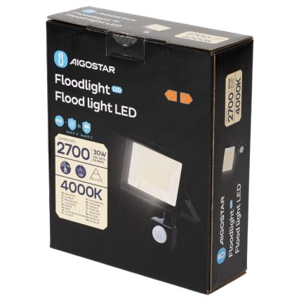 Aigostar - LED prožektorius su judesio davikliu LED/30W/230V 4000K IP65