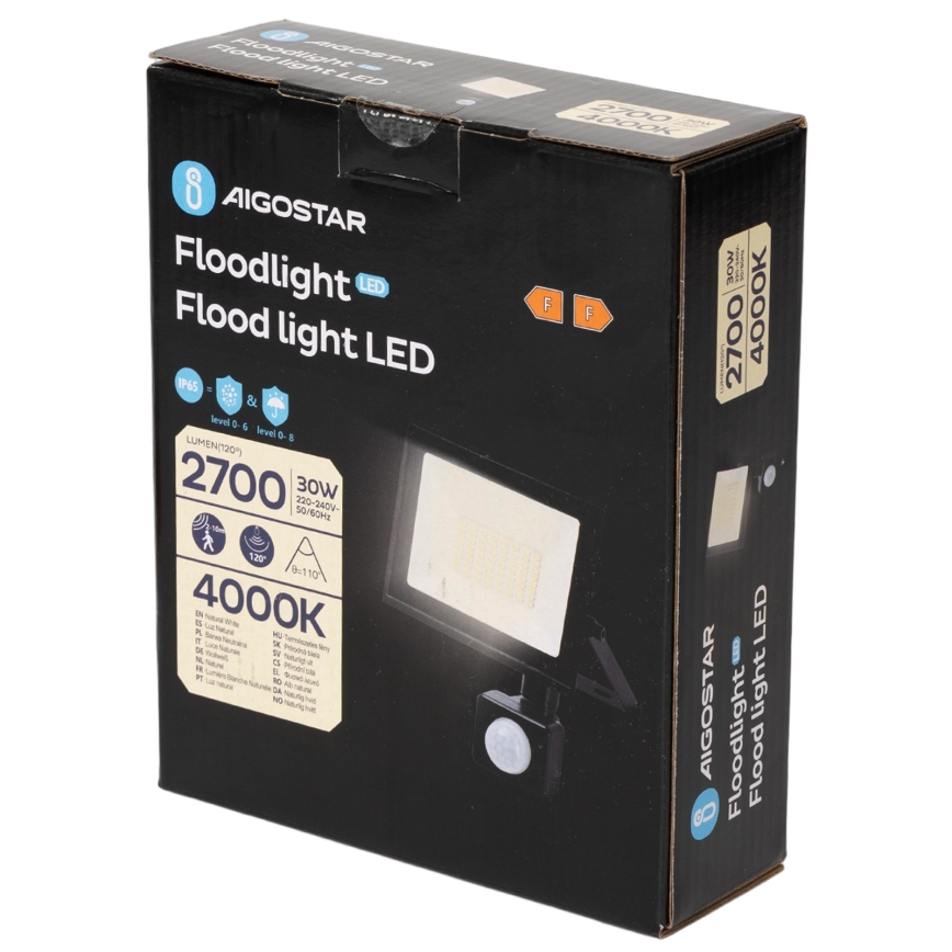 Aigostar - LED prožektorius su judesio davikliu LED/30W/230V 4000K IP65