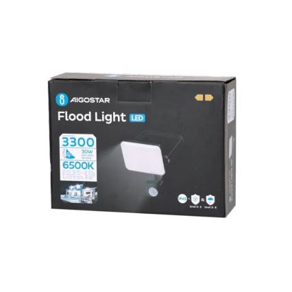 Aigostar - LED prožektorius su jutikliu LED/30W/230V 6500K IP65 juoda
