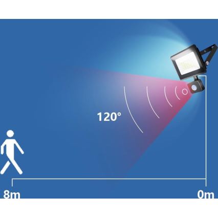 Aigostar - LED Prožektorius su jutikliu LED/50W/230V 4000K IP65 juodas