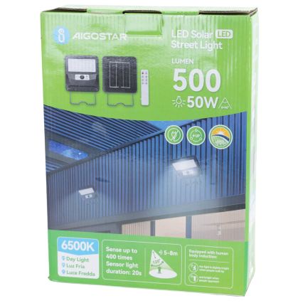 Aigostar - LED saulės gatvės šviestuvas su jutikliu LED/50W/3,2V 1000mAh 6500K + nuotolinio valdymo pultas
