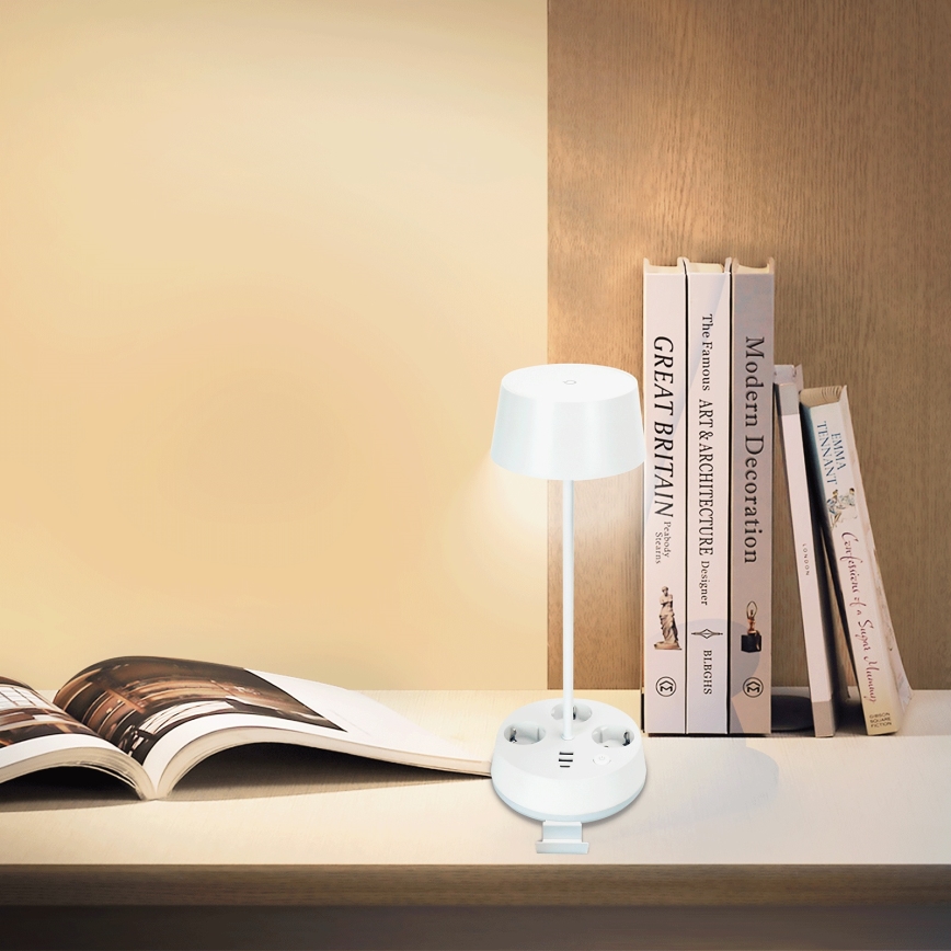 Aigostar - LED Reguliuojama stalo lemputė su lizdais ir USB LED/4,6W/230V 3000/4000/6500K balta