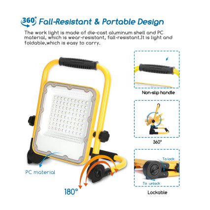 Aigostar - LED reguliuojamas įkraunamas prožektorius LED/50W/5V 6500K IP65