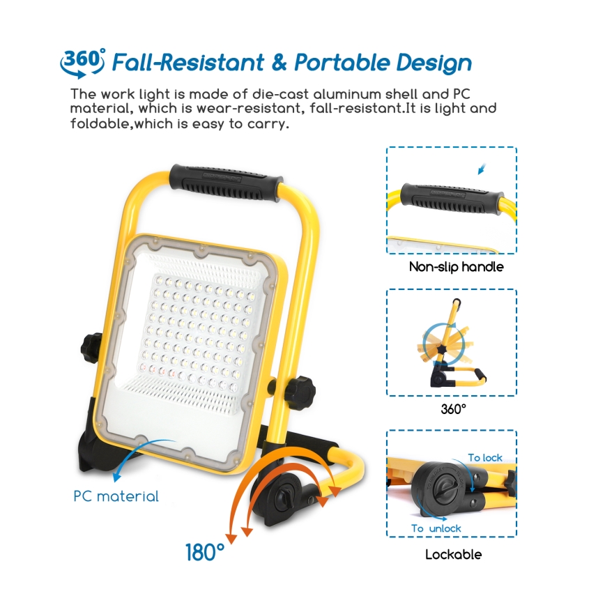 Aigostar - LED reguliuojamas įkraunamas prožektorius LED/50W/5V 6500K IP65
