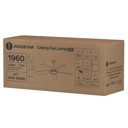Aigostar - LED Reguliuojamas lubinis ventiliatorius LED/20W/230V 2700-6500K 132cm balta/smėlio spalva + nuotolinio valdymo pultas