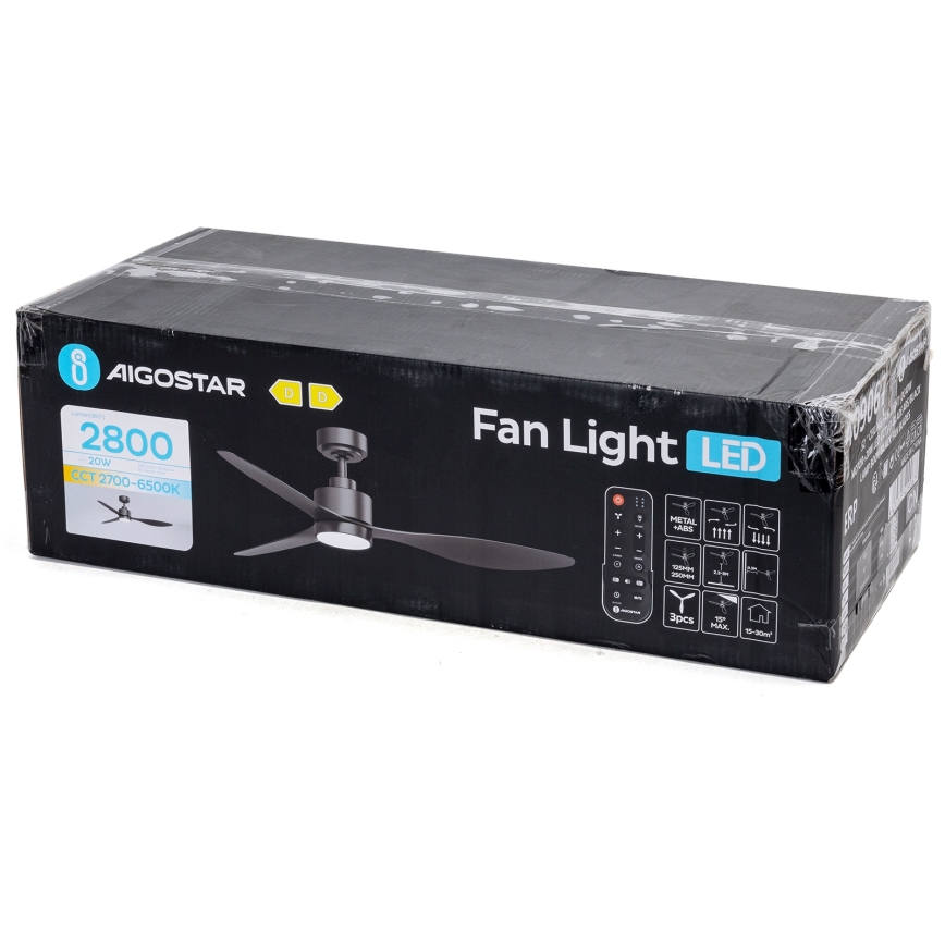 Aigostar - LED Reguliuojamas lubinis ventiliatorius LED/20W/230V 2700-6500K 132cm juoda + nuotolinio valdymo pultas