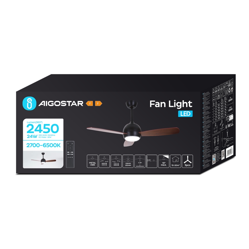 Aigostar - LED Reguliuojamas lubinis ventiliatorius LED/24W/230V 2700-6500K 106,6 cm + nuotolinio valdymo pultas