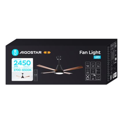 Aigostar - LED Reguliuojamas lubinis ventiliatorius LED/24W/230V 2700-6500K 132cm + nuotolinio valdymo pultas