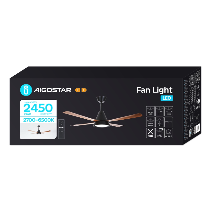 Aigostar - LED Reguliuojamas lubinis ventiliatorius LED/24W/230V 2700-6500K 132cm + nuotolinio valdymo pultas