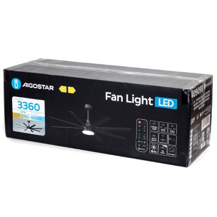 Aigostar - LED Reguliuojamas lubinis ventiliatorius LED/24W/230V 2700-6500K 165cm juoda + nuotolinio valdymo pultas
