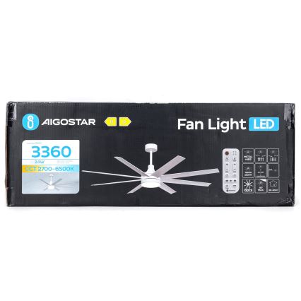Aigostar - LED Reguliuojamas lubinis ventiliatorius LED/24W/230V 2700-6500K diametras 165 cm + nuotolinio valdymo pultas balta