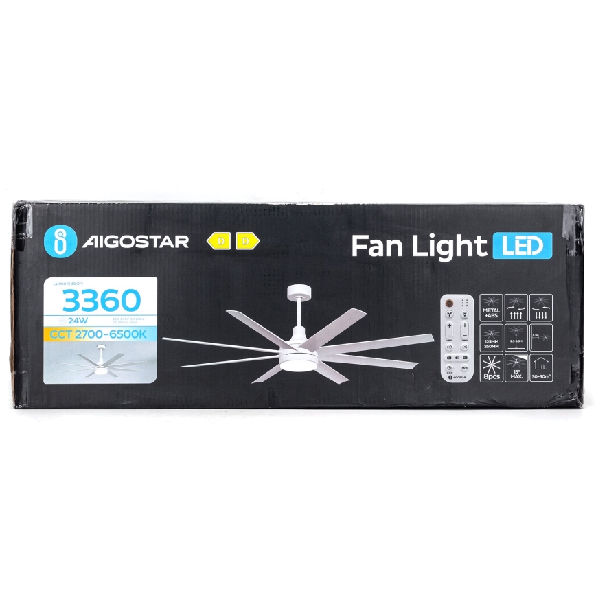 Aigostar - LED Reguliuojamas lubinis ventiliatorius LED/24W/230V 2700-6500K diametras 165 cm + nuotolinio valdymo pultas balta