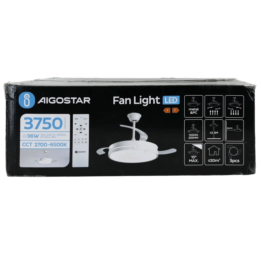 Aigostar - LED Reguliuojamas lubinis ventiliatorius LED/36W/230V 2700-6500K diametras 107 cm + nuotolinio valdymo pultas balta