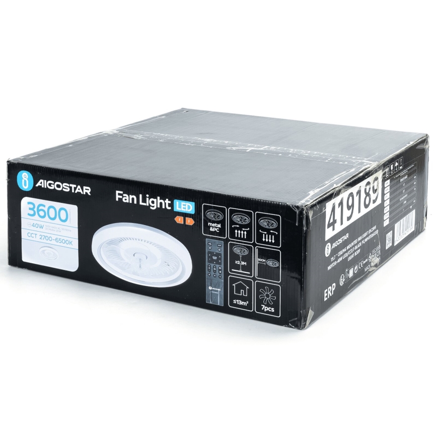 Aigostar - LED Reguliuojamas lubinis ventiliatorius LED/40W/230V 2700/4000/6500K diametras 50 cm + nuotolinio valdymo pultas balta