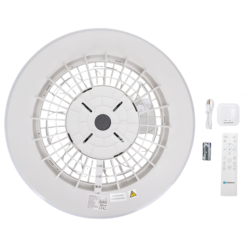 Aigostar - LED Pritemdomas lubinis šviestuvas su ventiliatoriumi LED/40W/230V 2700-6500K diametras 48,5 cm balta + nuotolinio valdymo pultas