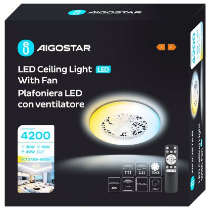 Aigostar - LED Reguliuojamas lubinis ventiliatorius LED/40W/230V 2700-6500K diametras 49 cm + nuotolinio valdymo pultas balta