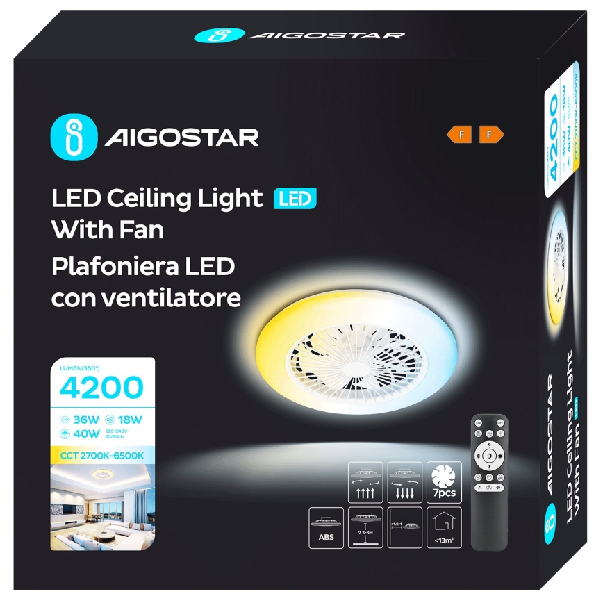 Aigostar - LED Reguliuojamas lubinis ventiliatorius LED/40W/230V 2700-6500K diametras 49 cm + nuotolinio valdymo pultas balta