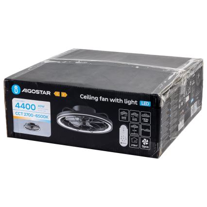 Aigostar - LED Reguliuojamas lubinis ventiliatorius LED/40W/230V 2700-6500K diametras 48 cm + nuotolinio valdymo pultas juoda