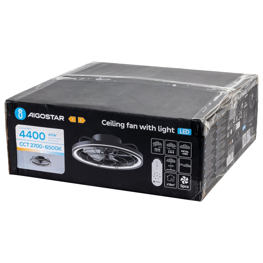 Aigostar - LED Reguliuojamas lubinis ventiliatorius LED/40W/230V 2700-6500K diametras 48 cm + nuotolinio valdymo pultas juoda