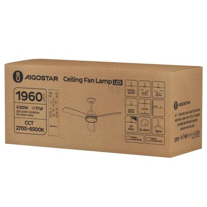 Aigostar - LED reguliuojamas lubų ventiliatorius LED/20W/230V 2700-6500K 132 cm rudos spalvos + nuotolinio valdymo pultas