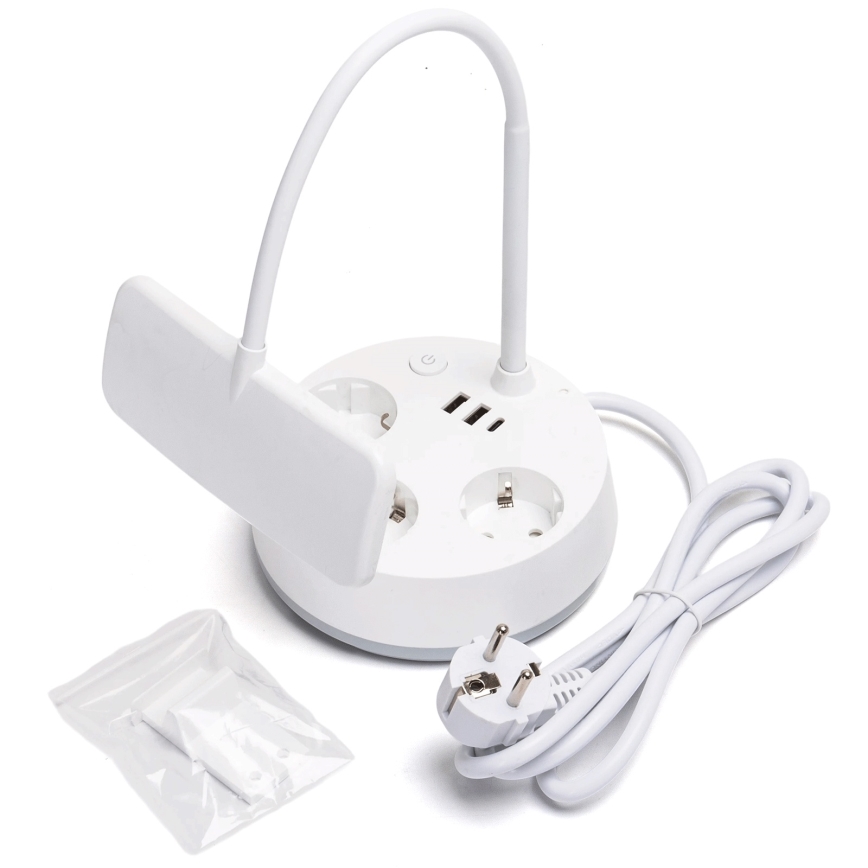 Aigostar - LED reguliuojama stalinė lempa su kištukiniais lizdais ir USB LED/4,6W/230V 3000/4000/6500K balta