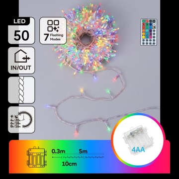 Aigostar - LED RGB Lauko kalėdinė girlianda 50xLED/7 funkcijų 4xAA 5,3m IP44 daugiaspalvė + su nuotoliniu valdymu