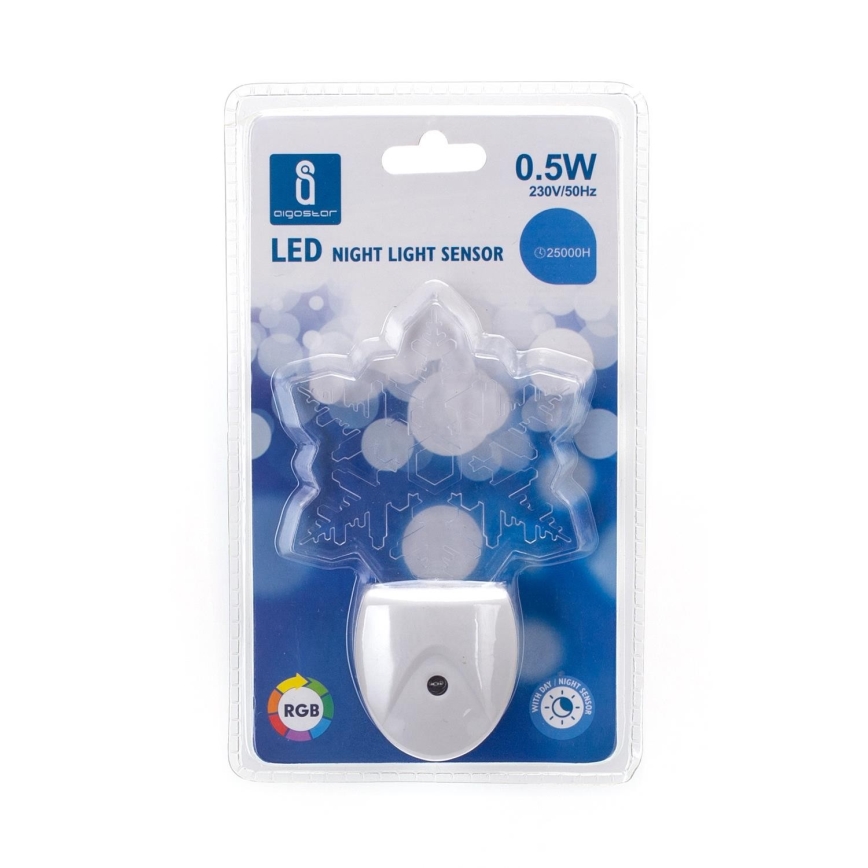 Aigostar - LED RGB Naktinė lemputė su prieblandos jutikliu LED/0,5W/230V snaigė