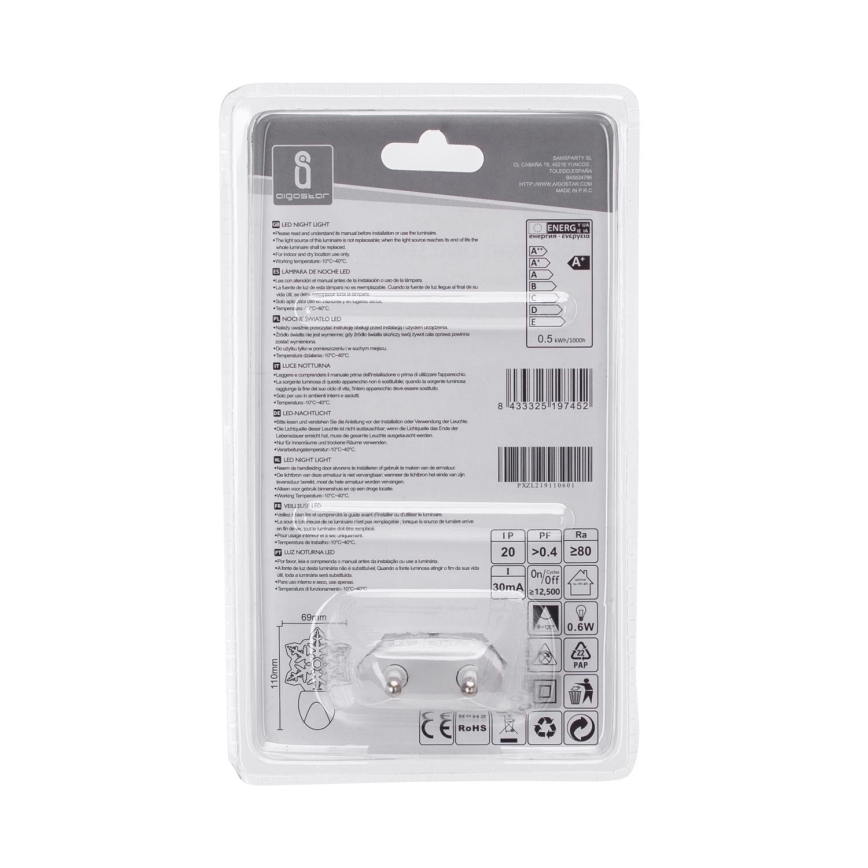 Aigostar - LED RGB Naktinė lemputė su prieblandos jutikliu LED/0,5W/230V snaigė