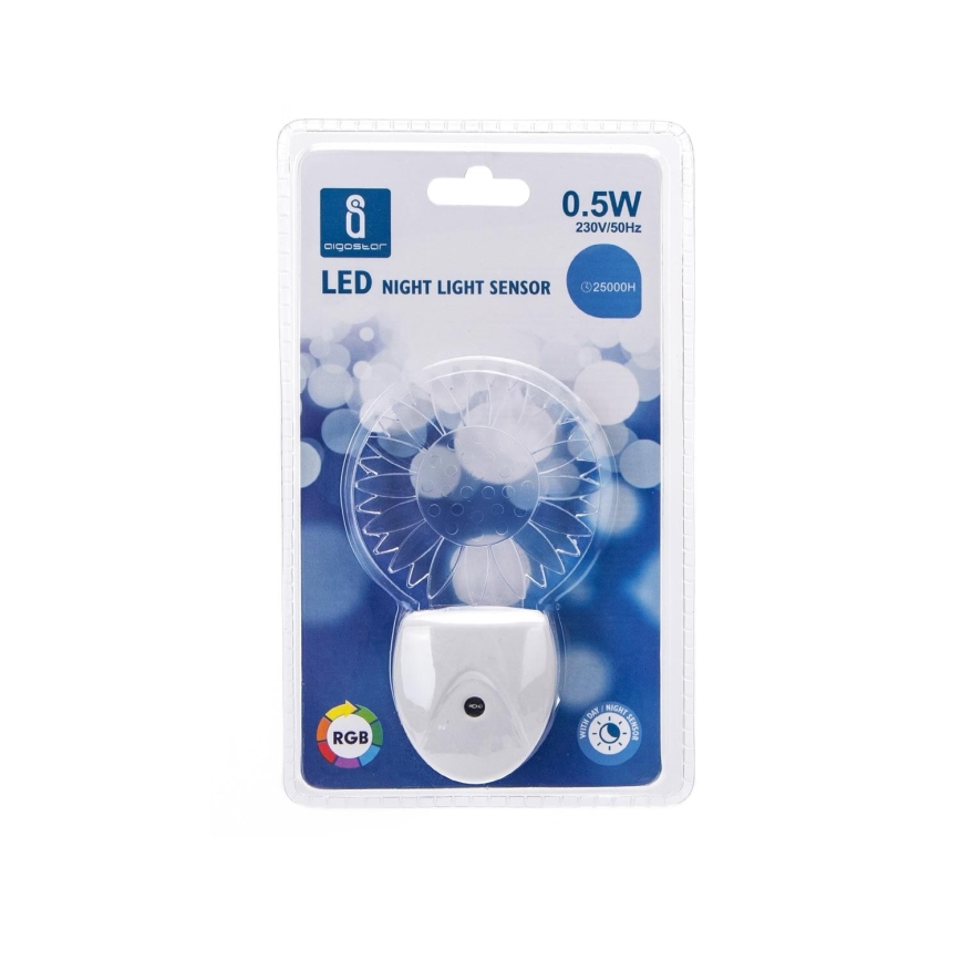 Aigostar - LED RGB naktinė švieselė su jutikliu LED/0,5W/230V saulė
