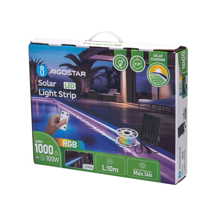 Aigostar - LED RGB Pritemdoma saulės juosta LED/10W/3,2V 10 m IP65 8000 mAh + nuotolinio valdymo pultas