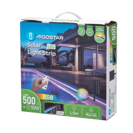 Aigostar - LED RGB Pritemdoma saulės juosta LED/5W/3,2V 7 m IP65 + nuotolinio valdymo pultas